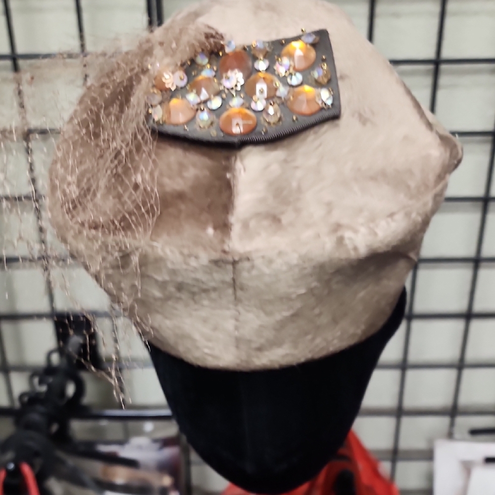 Vintage Elegant Beige/taupe Women's Hat with Embellishments